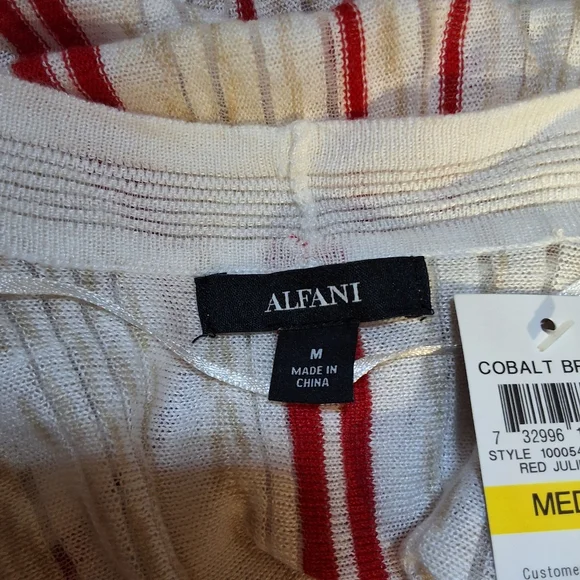 NWT ALFANI IVORY STRIPE LONG SLEEVE OPEN CARDIGAN TOP - Picture 6 of 11